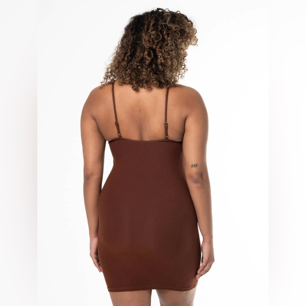 Brown Ribbed Slip Dress - Women Intimates & Sleepwear - Picture 3 of 5